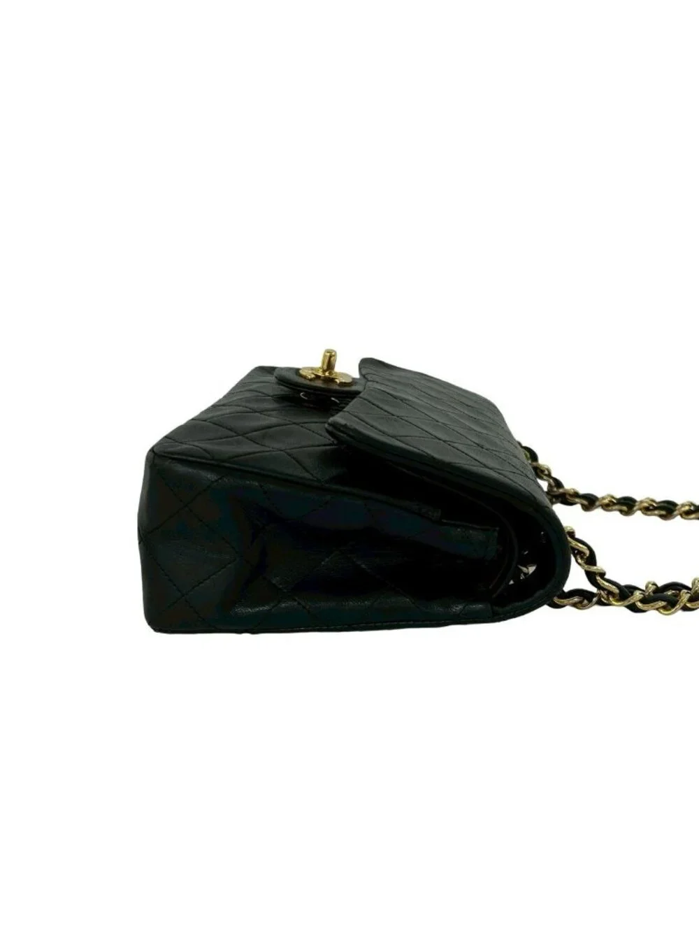 Chanel Double Flap Quilted CC Logo Lambskin Shoulder Bag Pochette Black